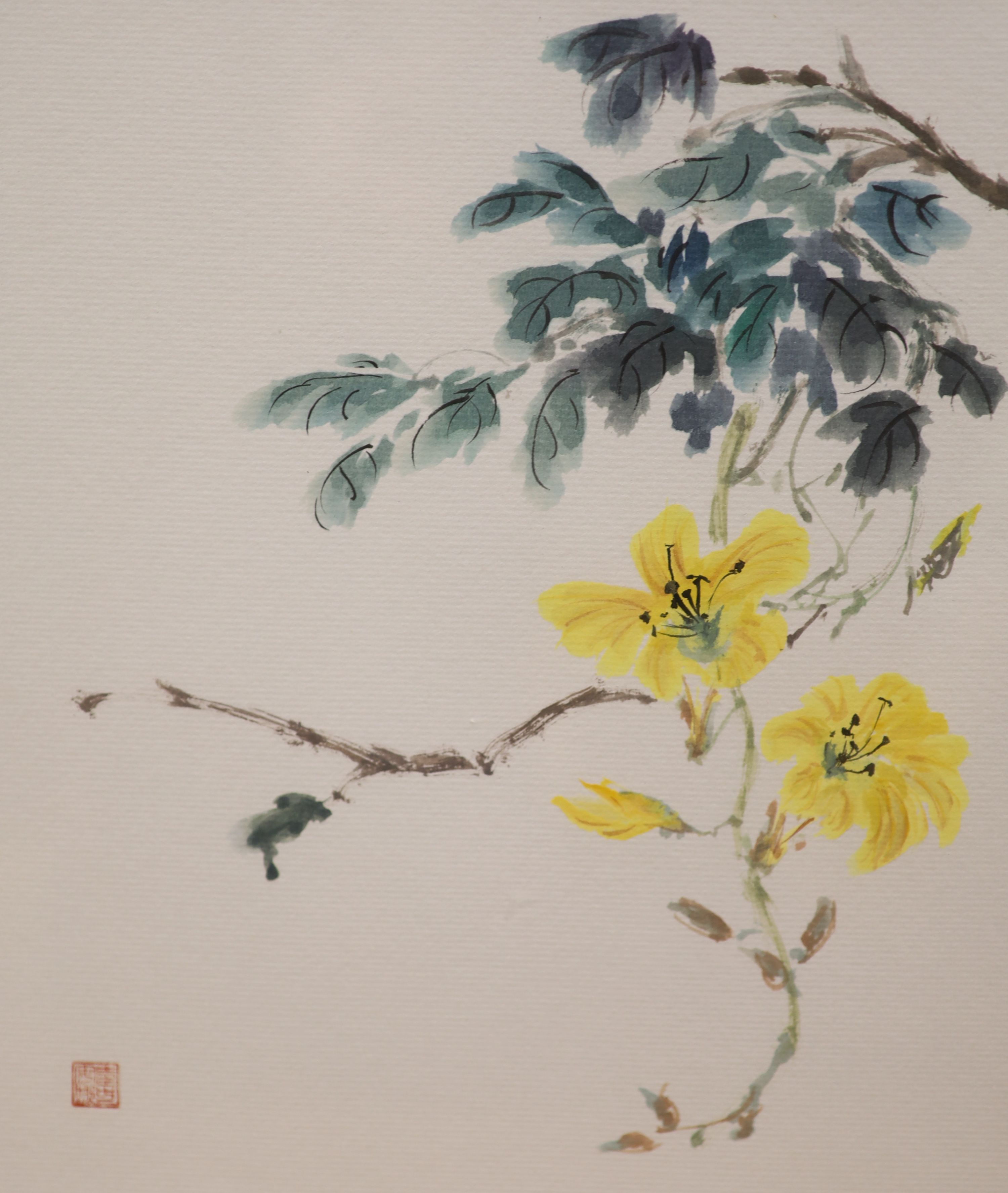 Three Chinese colour prints of flowers, 26 x 23cm